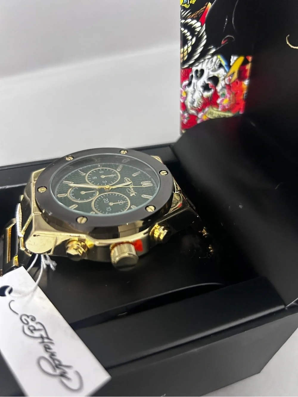 Ed Hardy Gold Men's Chronograph Watch with Green Dial